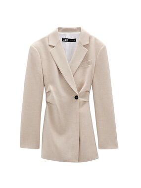 Zara Women's Cream Single-Button Wool Blazer Coat